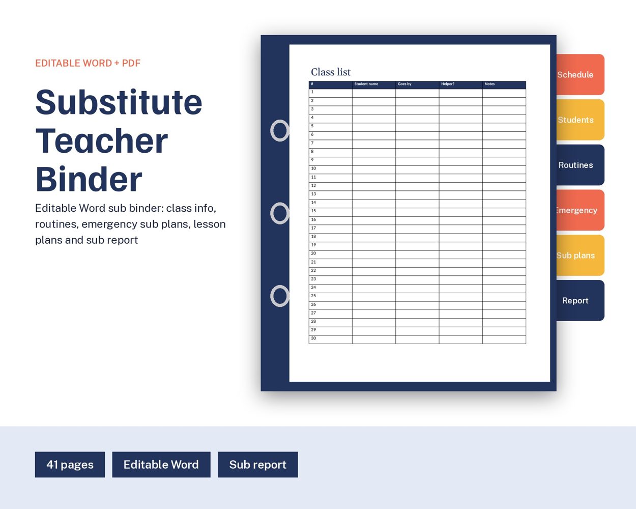 Substitute Teacher Binder – cover