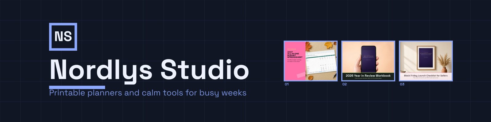 Etsy shop banner in the studio look, made with Store Pack