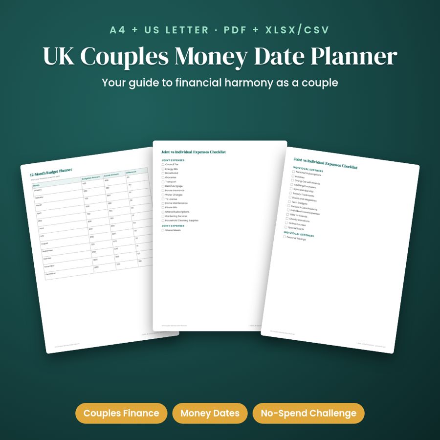 UK Couples Money Date Planner | Printable PDF + Excel Template