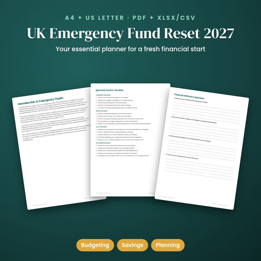 UK Emergency Fund Reset 2027 | Printable PDF + Excel Template