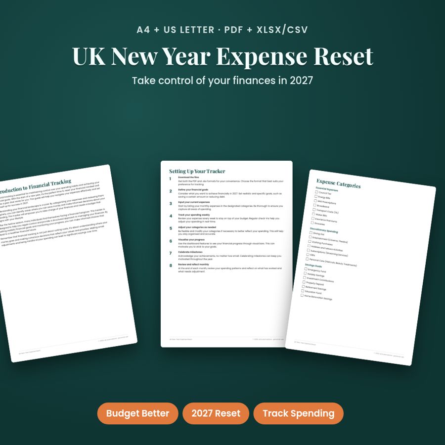 UK New Year Expense Reset | Printable PDF + Excel Template