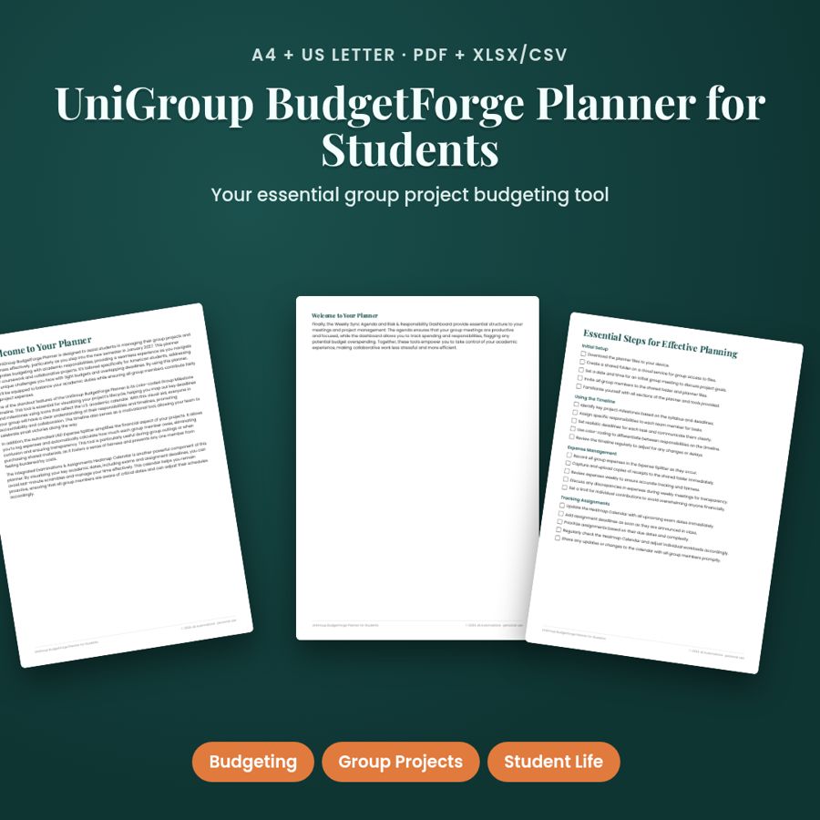 UniGroup BudgetForge Planner for Students | PDF + Excel Spreadsheet