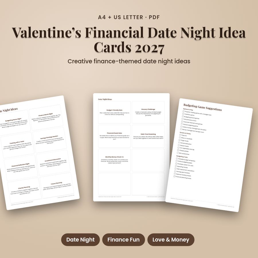 Valentine’s Financial Date Night Idea Cards 2027 | Printable PDF