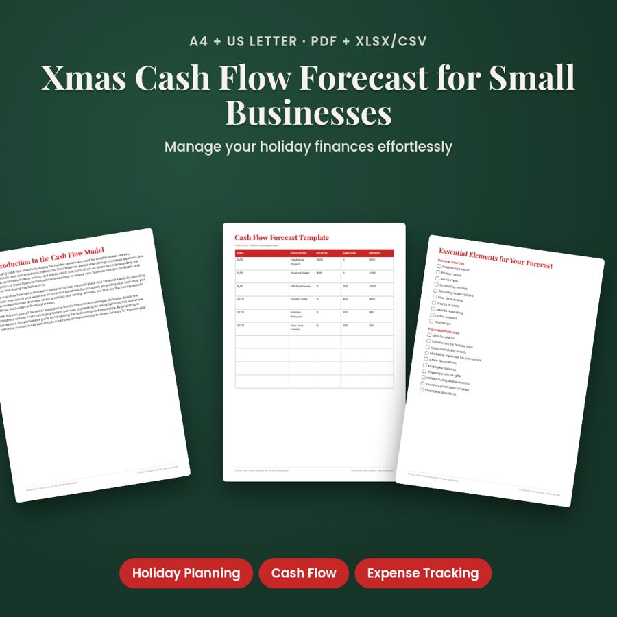 Xmas Cash Flow Forecast for Small Businesses | PDF + Excel Spreadsheet