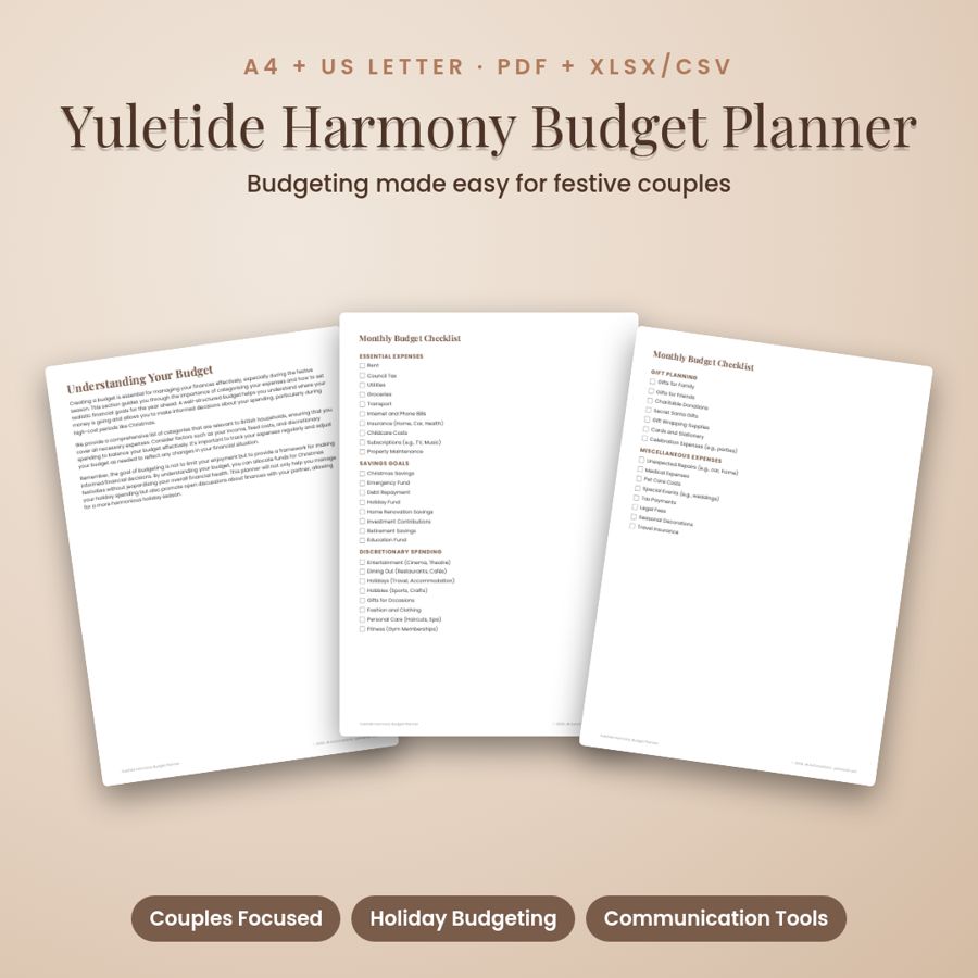 Yuletide Harmony Budget Planner | Printable PDF + Excel Template